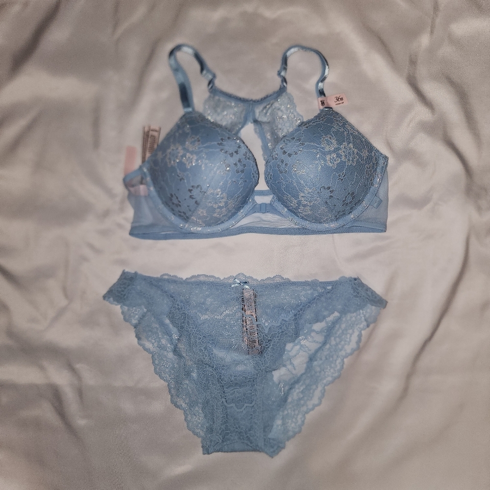 {SOLD} Victoria’s Secret Matching Bra & Panty Set, Blue Topaz - 36B/Medium - Picture 1 of 8